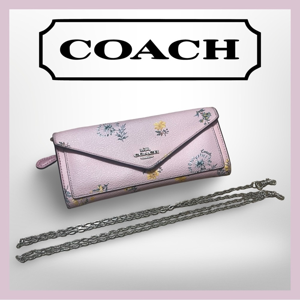 COACH Slim Envelope Travel Wallet with Chain - Petal Pink/Dandelion Floral Print